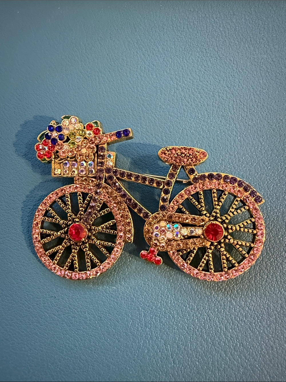 Multicolor Rhinestone Bicycle Brooch - Decorative Sparkle Accent